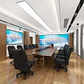 Modern Conference Room Interior With Long Table Black Chairs Large Screens And Wooden Walls