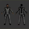3D Character Model in Gray Tactical Outfit Showing Front and Back Views with Gear Details