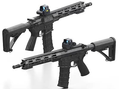 Modern Black Tactical Rifles Equipped With Optic Sights And Rail Systems 3d model