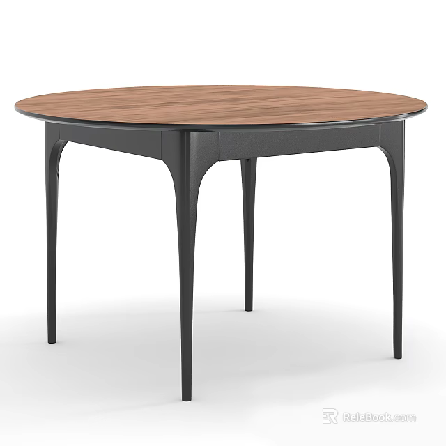 Sleek Modern Round Dining Table With Wooden Tabletop And Black Legs 3d model 