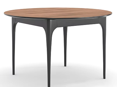 Sleek Modern Round Dining Table With Wooden Tabletop And Black Legs 3d model