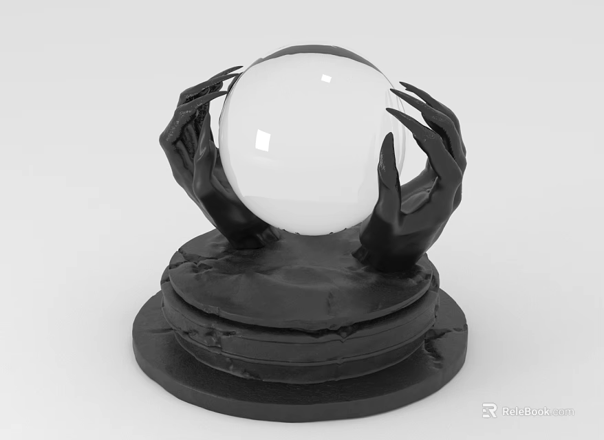Decorative Ornament Set With Black Hand Shaped Base And Transparent Crystal Ball 3d model 