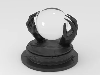 Decorative Ornament Set With Black Hand Shaped Base And Transparent Crystal Ball 3d model