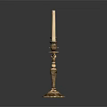 Classic Gold Tone Candelabra With Three Candles Ornate Carvings And Stable Base