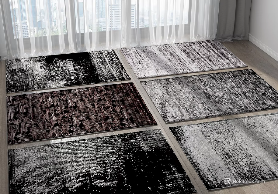 Modern Abstract Square Rugs with Black White Gray Brown Textures for Living Room Floor 3d model 
