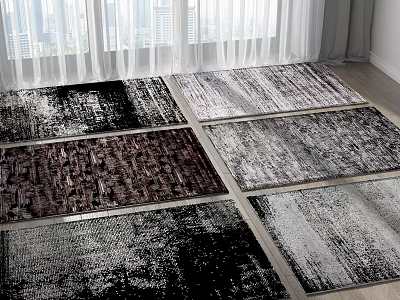 Modern Abstract Square Rugs with Black White Gray Brown Textures for Living Room Floor 3d model