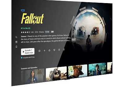 Smart TV Displaying Prime Video Fallout Series Cover Image And Scenes 3d model