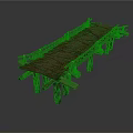 Rustic Wooden Bridge Structure With Planked Deck Green Railings And Supporting Posts