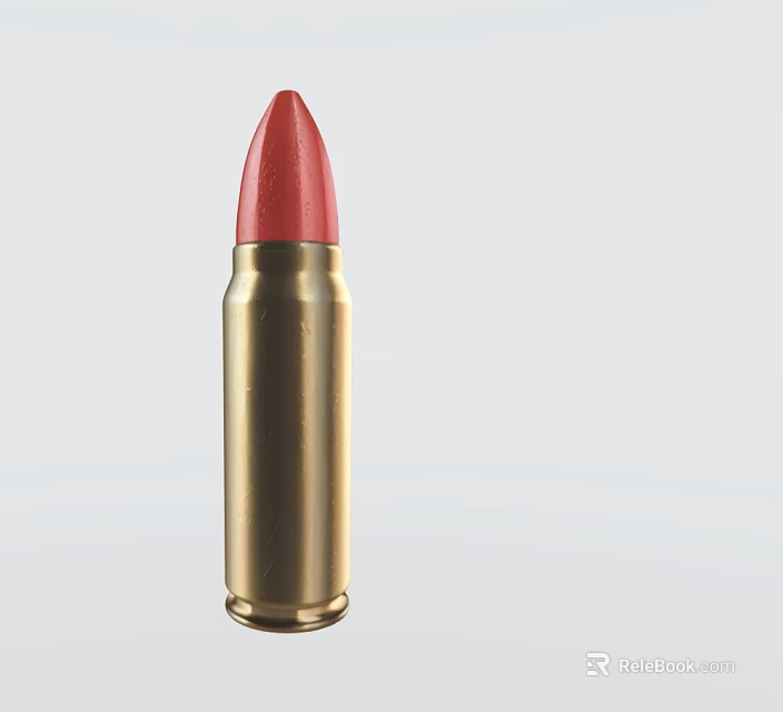 Detailed Golden Bullet With Red Tip Isolated On Light Background 3d model 