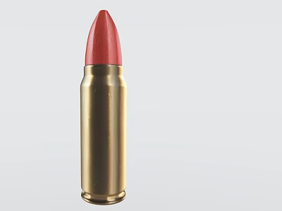 Detailed Golden Bullet With Red Tip Isolated On Light Background 3d model