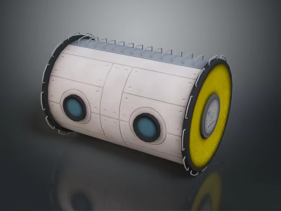 Cylindrical Industrial Equipment With White Body Yellow Interior Black Frame And Blue Windows 3d model