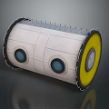 Cylindrical Industrial Equipment With White Body Yellow Interior Black Frame And Blue Windows