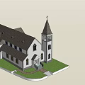 Historic Traditional Church Architecture With Steeple Cross Arched Windows And Steps