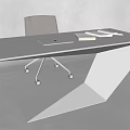 Modern Office Desk With Light Gray Surface Laptop Books And Unique Geometric Frame