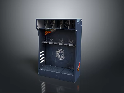 Dark Blue Mechanical Unit With Compartments Circular Logo Ventilation Slits And Lower Platform 3d model