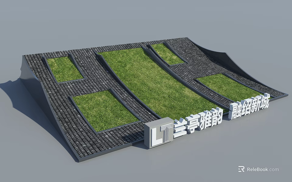 Green Roof Design With Grass Patches And Tile Patterns For Modern Architecture 3d model 