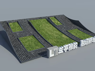 Green Roof Design With Grass Patches And Tile Patterns For Modern Architecture 3d model