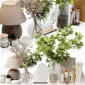 Elegant Modern Decorative Ornament Set with Plants Vases Clock Books and Home Decor
