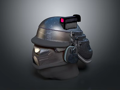 Sci Fi Tactical Helmet With Metallic Weathered Surface Red Light And Headset 3d model