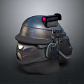 Sci Fi Tactical Helmet With Metallic Weathered Surface Red Light And Headset