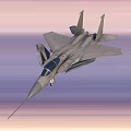 Military Fighter Jet with Camouflage Paint Twin Engines 44 Marked Wings Flying in Sky Background