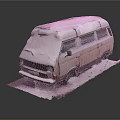 Snow Covered Old Van With Snow Accumulation On Black Background