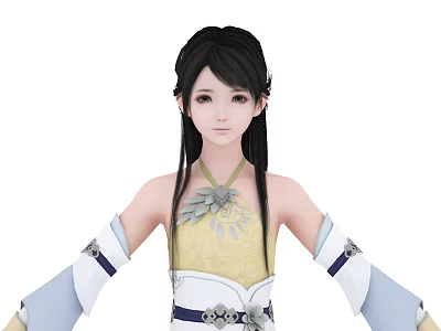 Traditional Female Ancient Character With Phoenix Hairpin And White Sleeved Costume 3d model