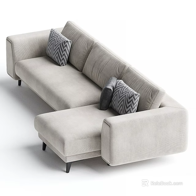 Light Gray Sectional Fabric Sofa With Geometric Pattern Pillows For Living Room 3d model