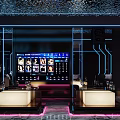 Modern KTV Interior Design With Neon Lights Sofas Screens And Bar Counter