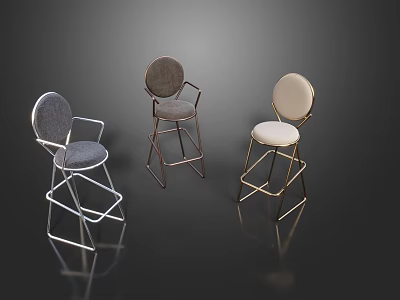 Modern Bar Stools Collection With Gray And White Upholstered Seats And Metal Frames 3d model