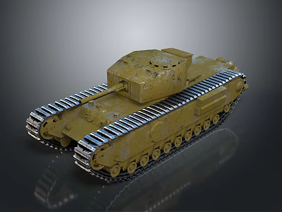Vintage Military Tank With Yellow Exterior And Metal Tracks On Gray Background 3d model