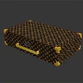 Black And Orange Patterned Cargo Box With Yellow Handles And Protective Corners 3d model