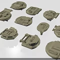 Khaki Mechanical Components Collection With Various Engineering Part Designs And Shapes 3d model