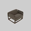 Modern Comfortable Lounge Chair With Wooden Frame And Beige Woven Upholstery