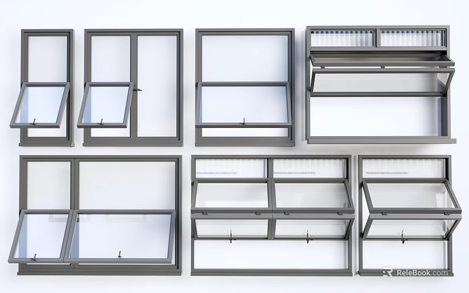 Various Casement Windows Designs With Different Frame Styles And Glass Panels 3d model 