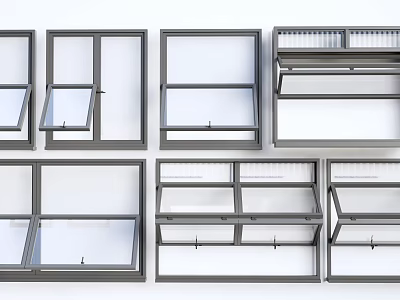 Various Casement Windows Designs With Different Frame Styles And Glass Panels 3d model