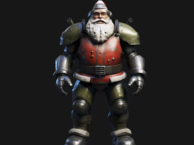 Armored Santa Claus Game Movie Character With Red Green Armor And Helmet Design 3d model