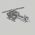 White Intricate Helicopter Model With Visible Mechanical Structure And Rotors 3d model