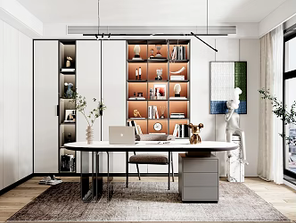 Modern Study Home Study Desk Chair Bookcase 3d model