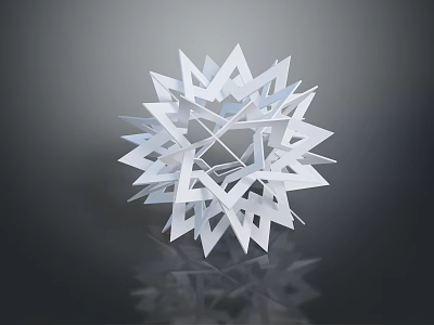 White Geometric 3D Origami Art Structure With Black Background And Reflection 3d model