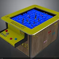 Kids Interactive Game Table With Yellow Border Blue Maze Area Wooden Cabinet And Control Buttons