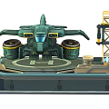 Green Fighter Jet On Military Platform With Equipment And Structural Design Elements 3d model