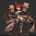 Red Haired Fox Eared Character Holding Bear Plush Toys With Red Scarves And Blue Gemstones