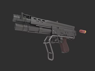 Tactical Black Pistol With Scope Magazine Brown Grip And Red Bullet 3d model