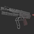 Tactical Black Pistol With Scope Magazine Brown Grip And Red Bullet