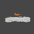 Low Poly Orange Fox Walking On Snowy Ground With Rocks And Grass