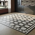 Square Black And White Geometric Rug In Elegant Living Room