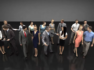 Group of People in Formal Attire Interacting and Discussing in Indoor Gray Setting 3d model
