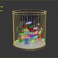 Cylindrical Glass Fish Tank with Colorful Fish and Artificial Coral Decorations