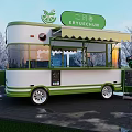 Green And White Milk Tea Truck With Awning Blackboard Menu And Balloons Outdoor